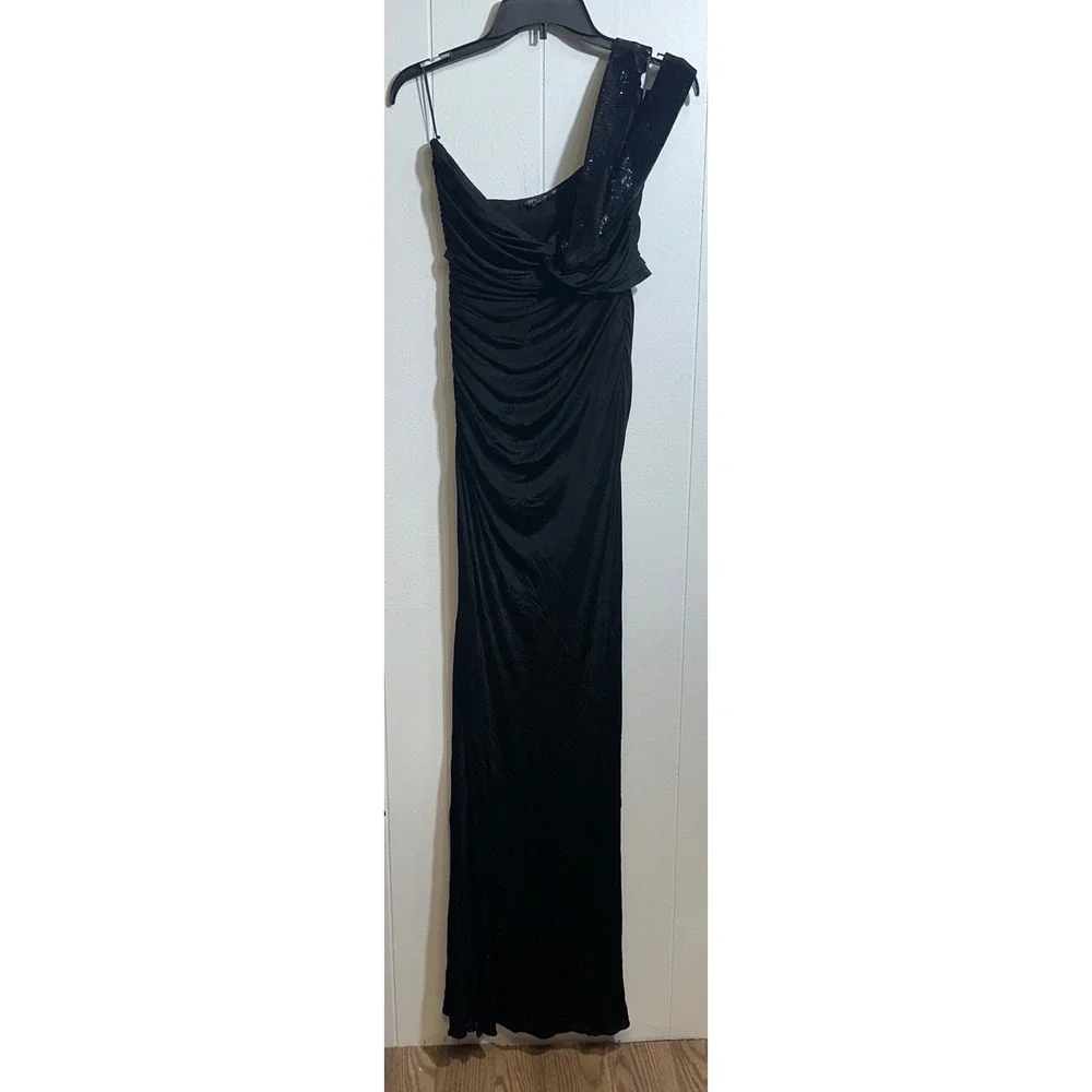 Tom Ford Black Ruched One‎ Shoulder Sequin Strap Evening Gown ABJ855 Size 42 IT